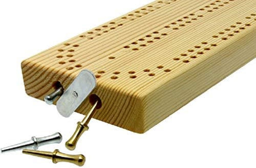 Continuous 2 track Wooden cribbage board with peg storage