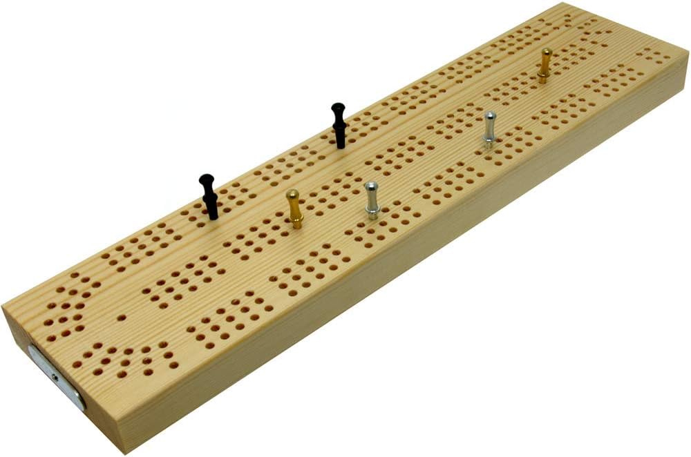 Continuous 3 track Wooden cribbage board with cribbage pegs 