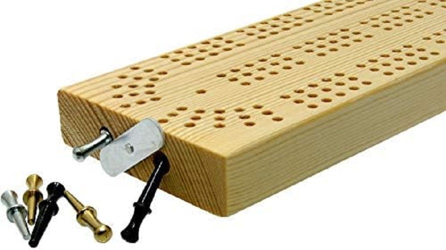 Continuous 3 track Wooden cribbage board with peg storage