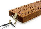 Continuous 3 track Hardwood cribbage board with peg storage