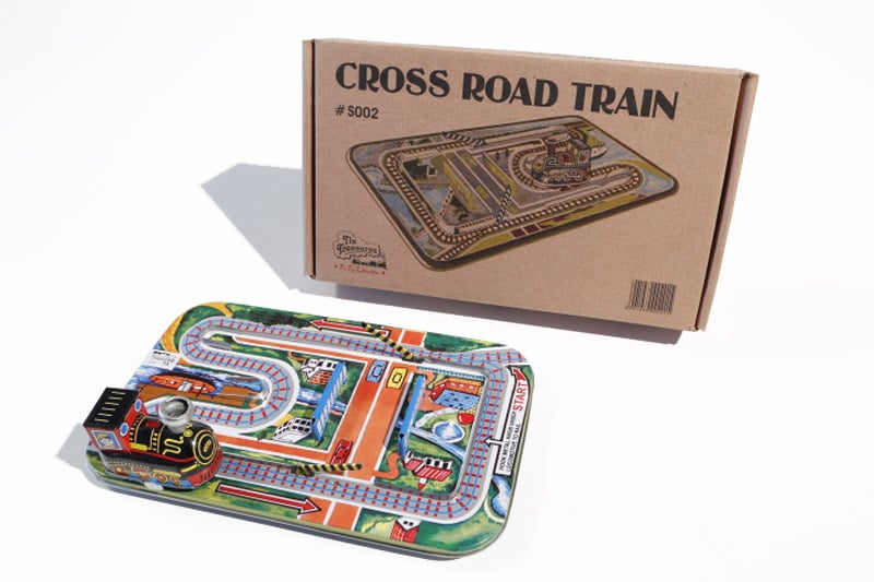 Cross Road Train With Barriers tin toy with packaging