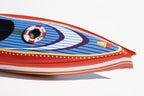 Close up of Tin Treasure's Cruiser Pop Pop Boat tin toy