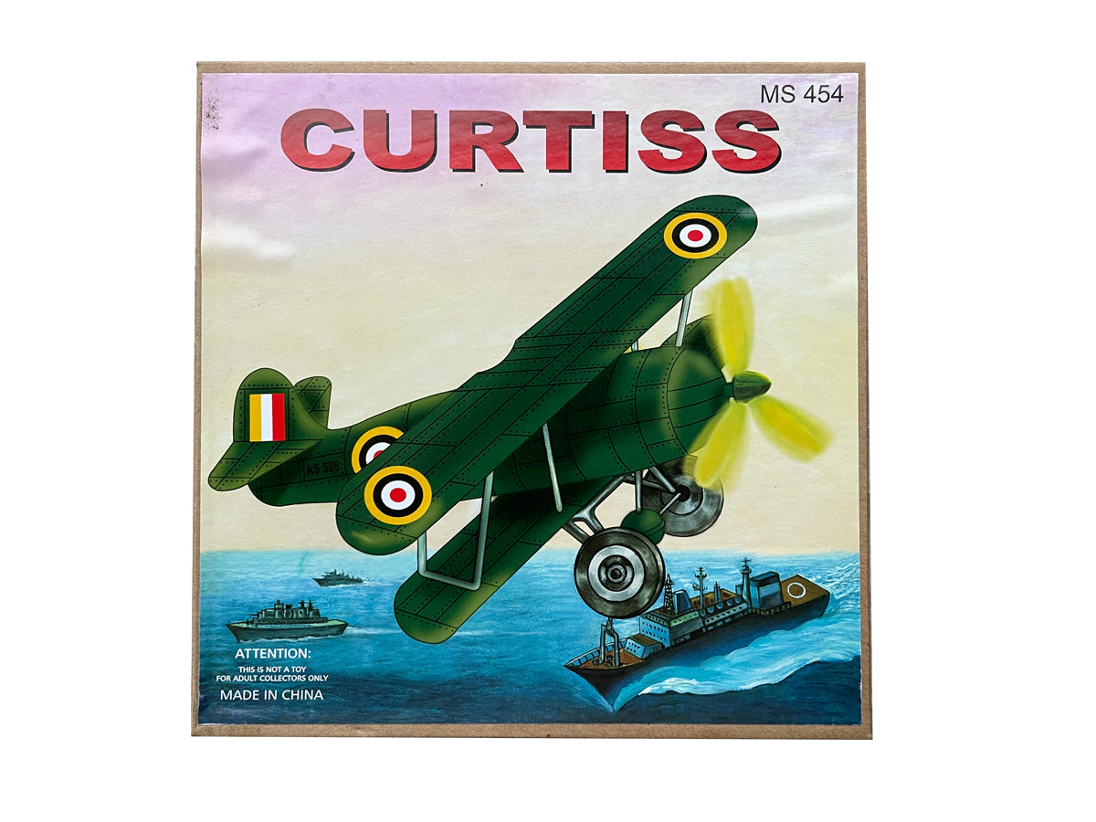Curtiss Bi Plane tin toy packaging