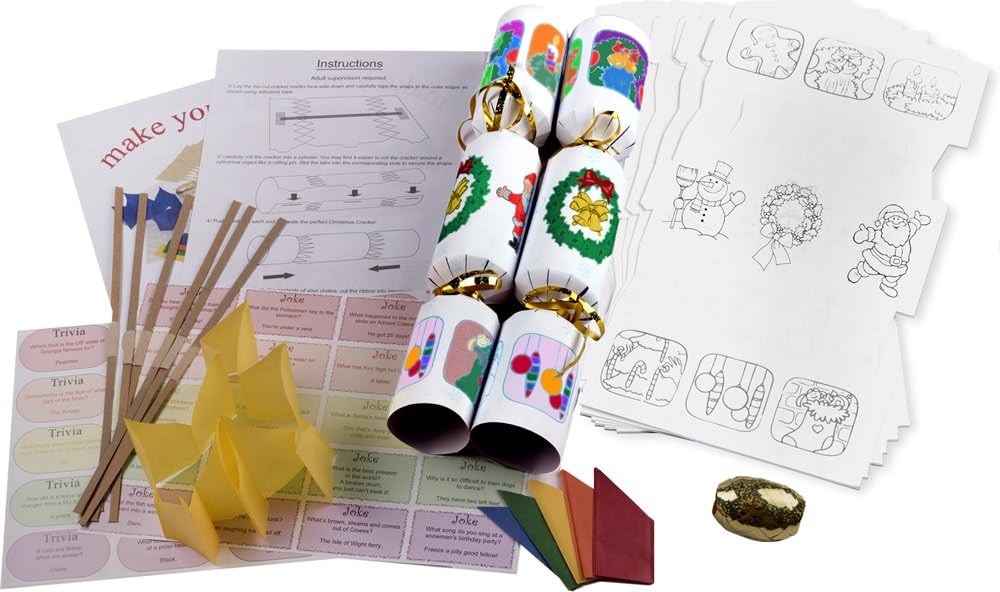 Colour your own make your own Christmas crackers with jokes, hats, snaps and ribbon