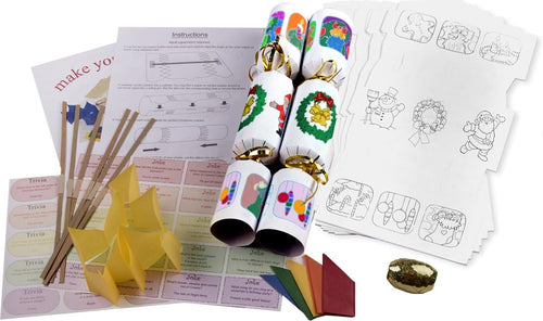 Colour your own make your own Christmas crackers with jokes, hats, snaps and ribbon