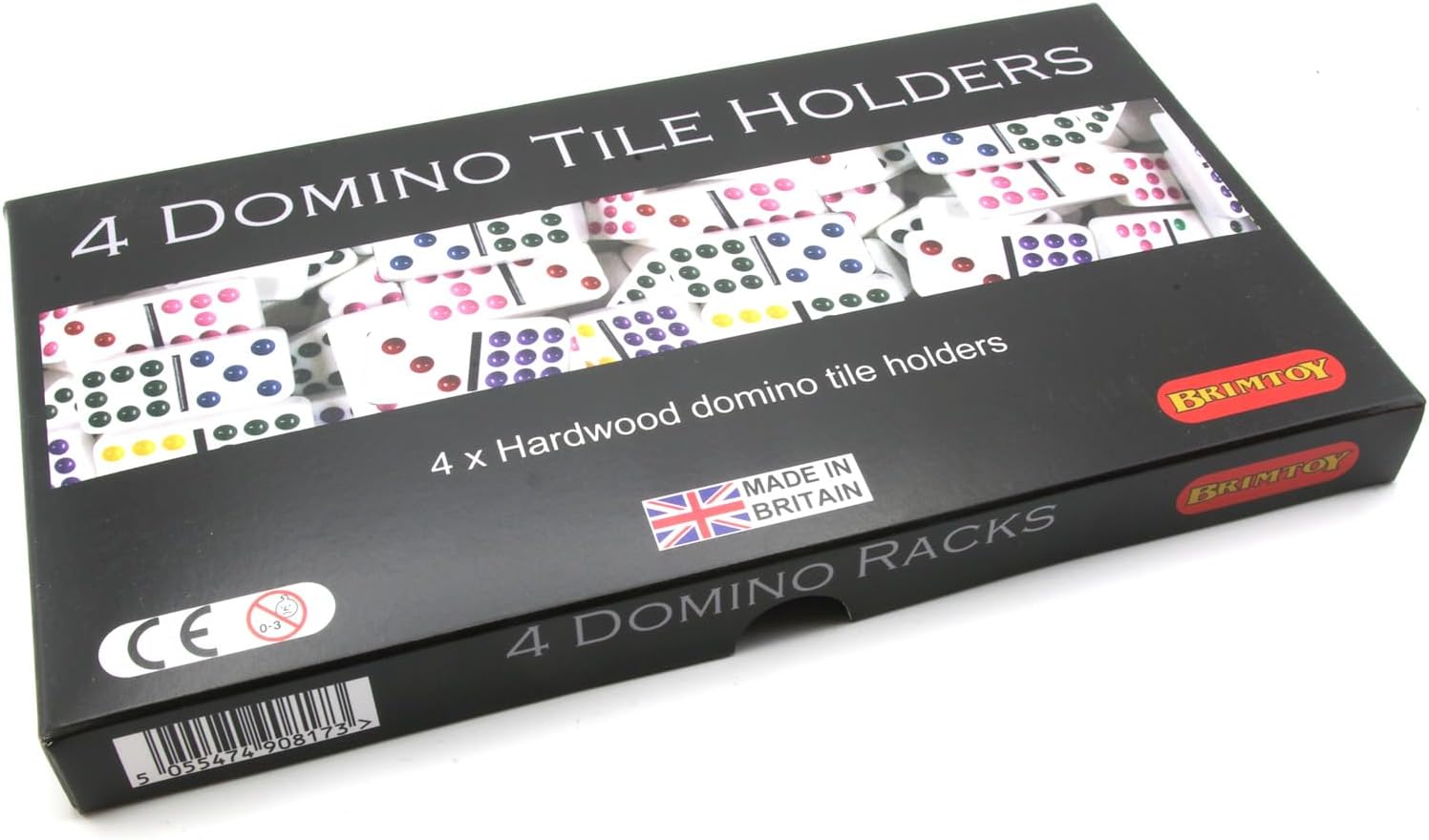 Box of Domino Tile Holders with branding and product details 