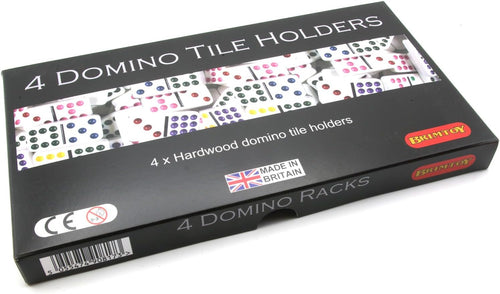 Box of Domino Tile Holders with branding and product details 