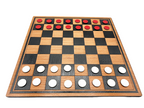 Chess/draughts board with playing pieces