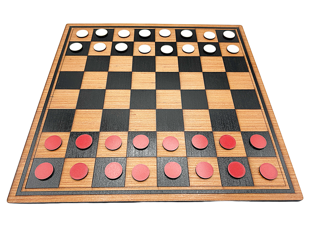 Chess/draughts board with playing pieces