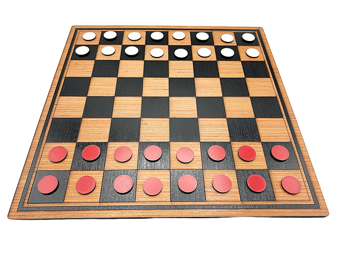 Chess/draughts board with playing pieces