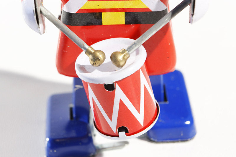 Close up of Little Drumming Soldier tin toy