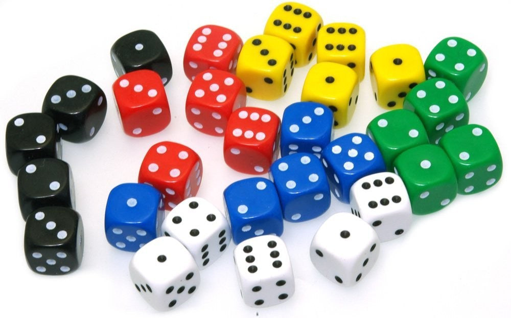 Assorted coloured dice for dudo
