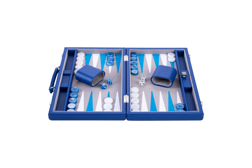 15" Blue, Grey and White Backgammon Set