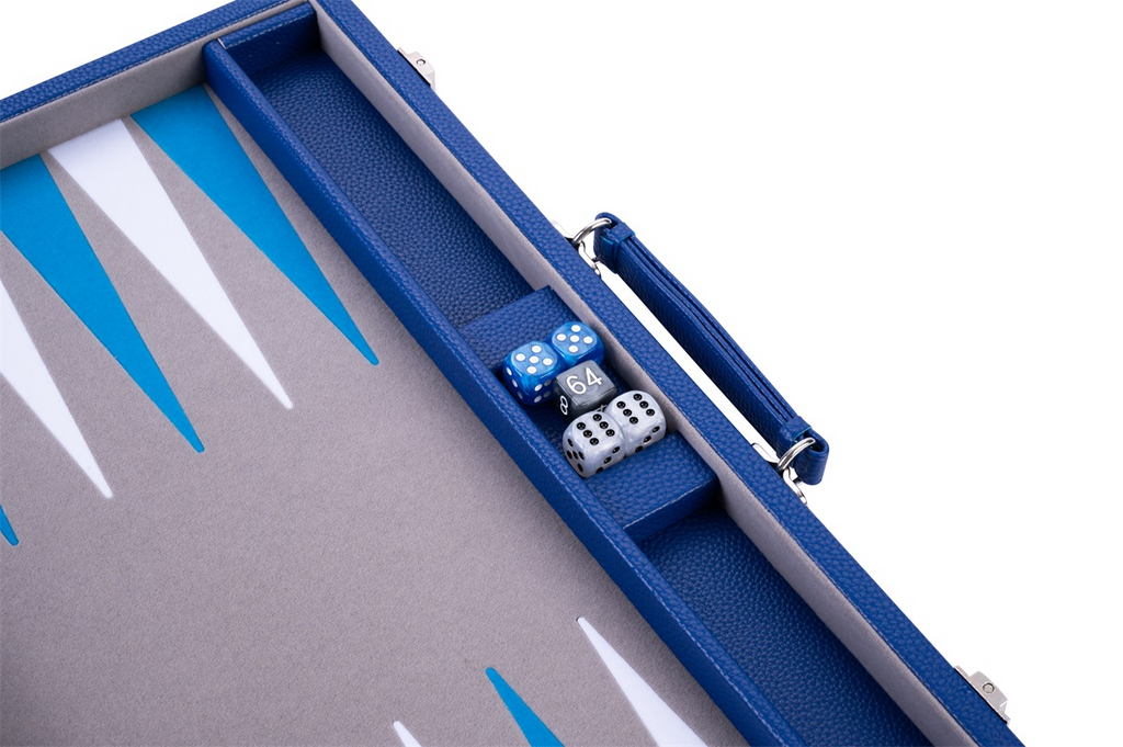 15" Blue, Grey and White Backgammon Set
