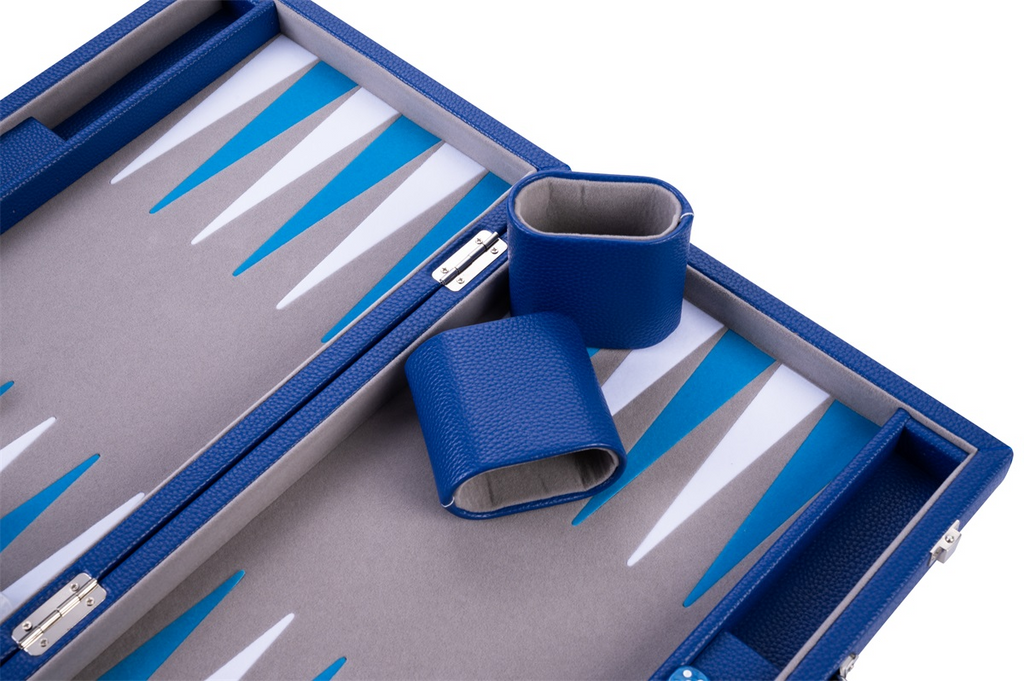 15" Blue, Grey and White Backgammon Set