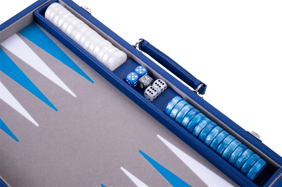 15" Blue, Grey and White Backgammon Set