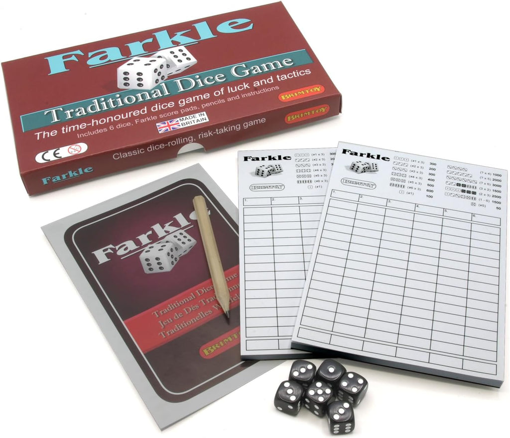 Farkle dice game set with dice, pencil instructions  and score pads 