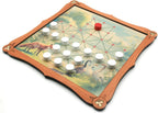 Fox & Geese Board game with white pieces and a red piece