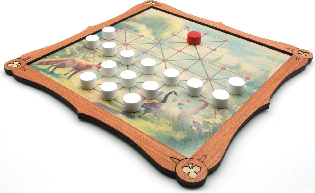 Fox & Geese Board Game with playing pieces on the board