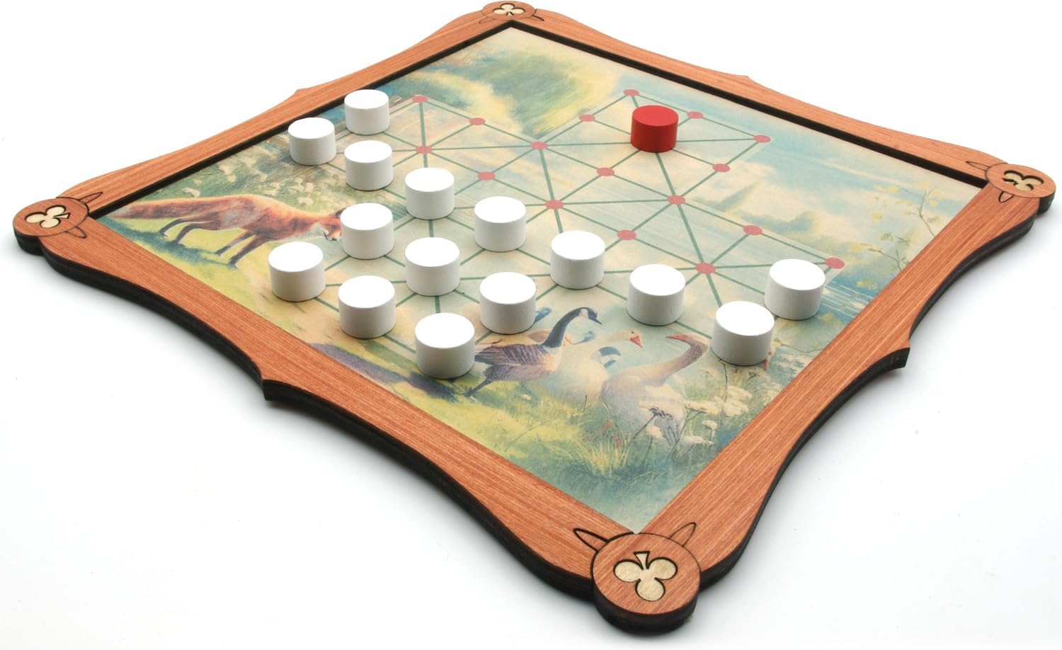 Fox & Geese Board Game with playing pieces on the board