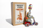 German elephant on trike tin toy with packaging