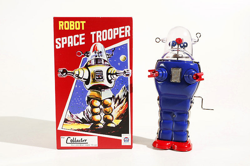 Giant Space trooper Vintage robot tin toy  with its packaging