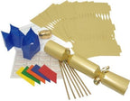 Gold Christmas crackers with jokes, hats, snaps and ribbon