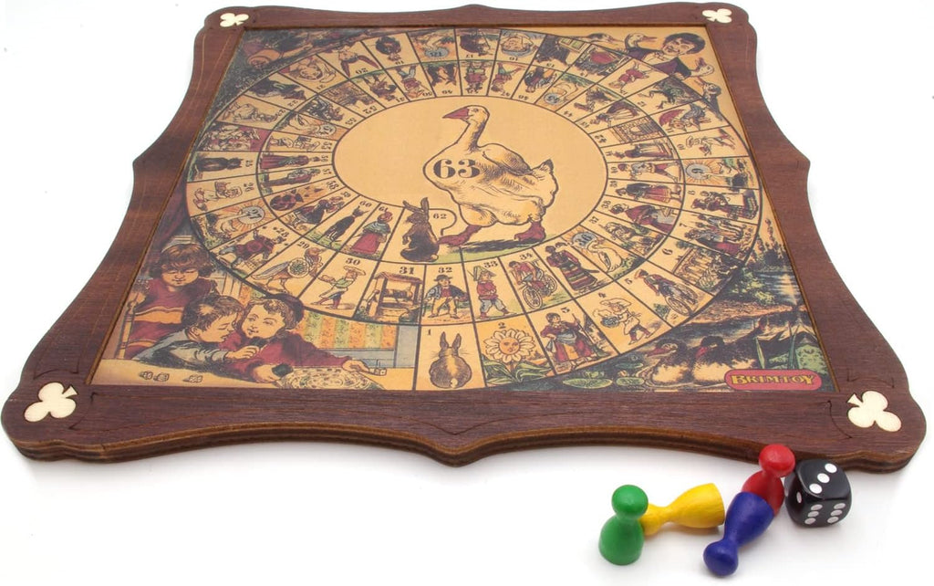 Game of goose board game with playing pieces