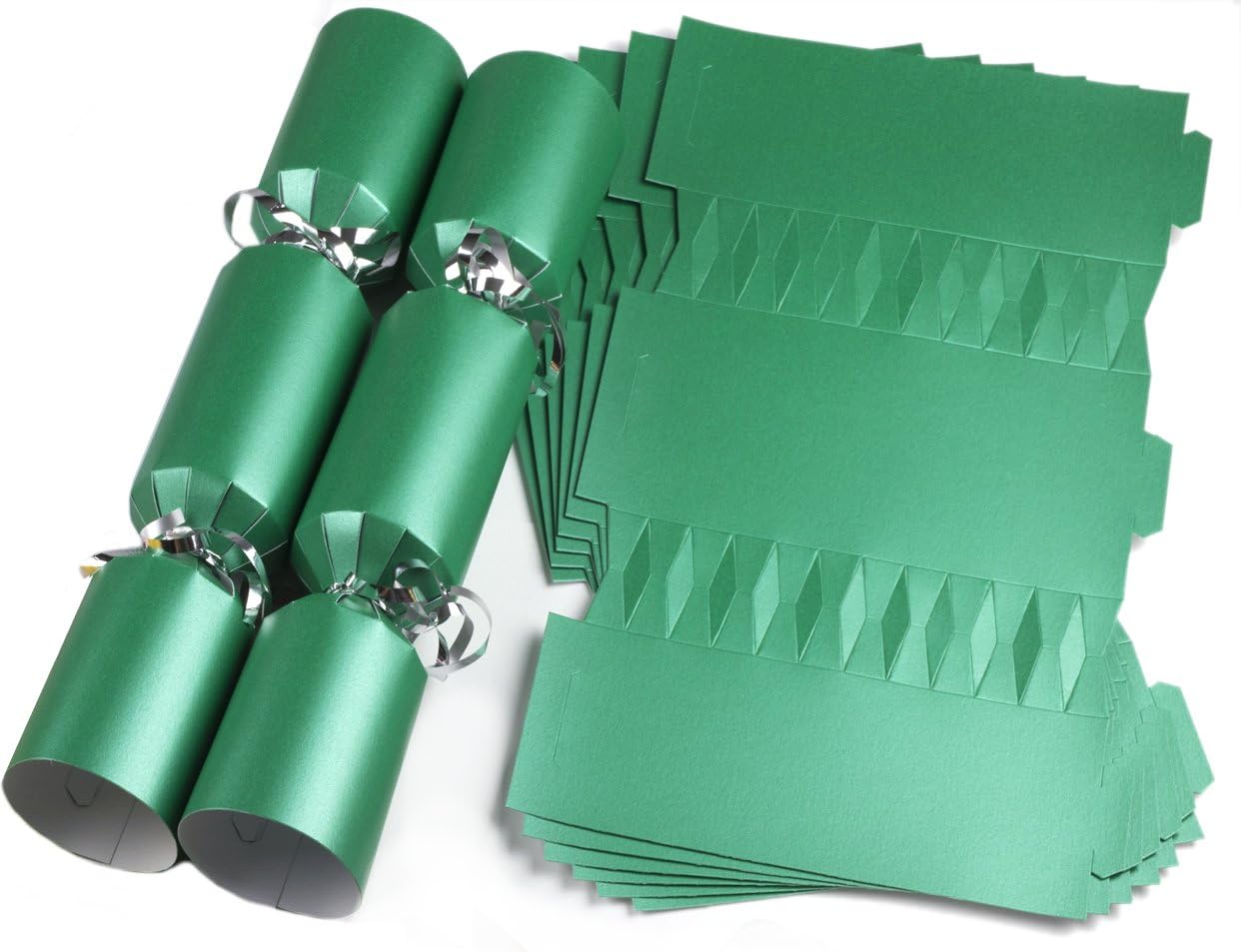 Green crackers with silver ribbon and green cracker blanks