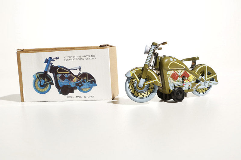 Green Harley Davidson tin toy with packaging