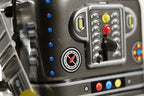 Close up of Space Man Vintage-style mechanical walking robot tin toy