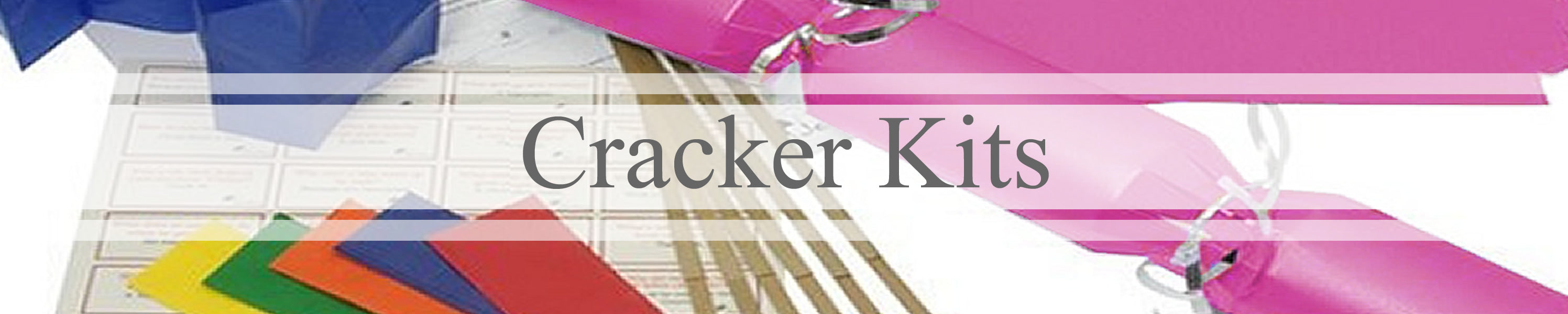 Cracker kit banner with cracker hats, snaps, jokes and crackers