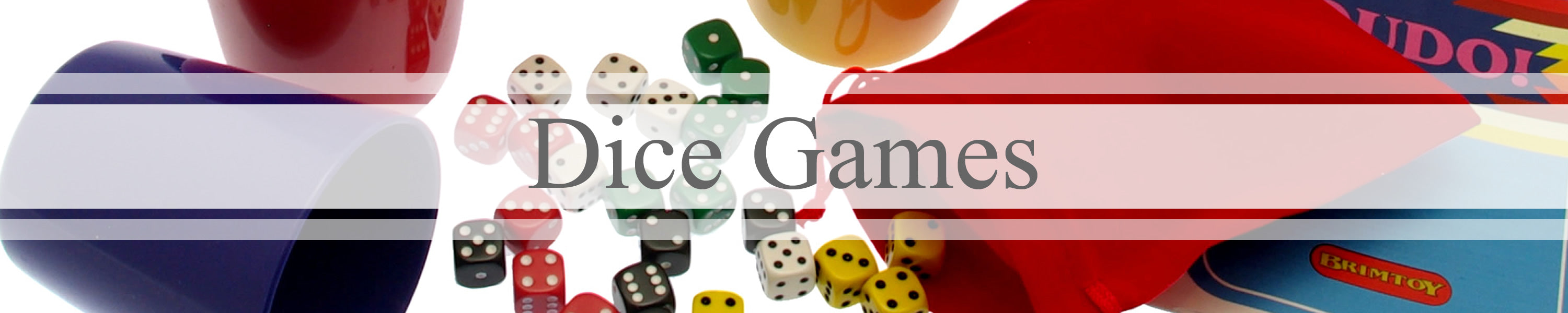 Promotional banner for dice games with colourful dice 