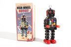 High Wheel Vintage robot tin toy  with its packaging