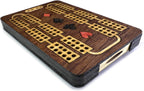 Inlaid wooden cribbage board with playing card suit symbols design