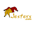 Logo of Jesters.com featuring a jester hat on a white background