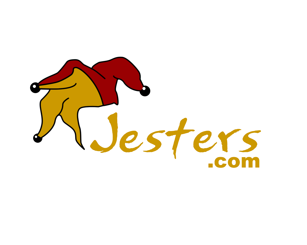 Logo of Jesters.com featuring a jester hat on a white background