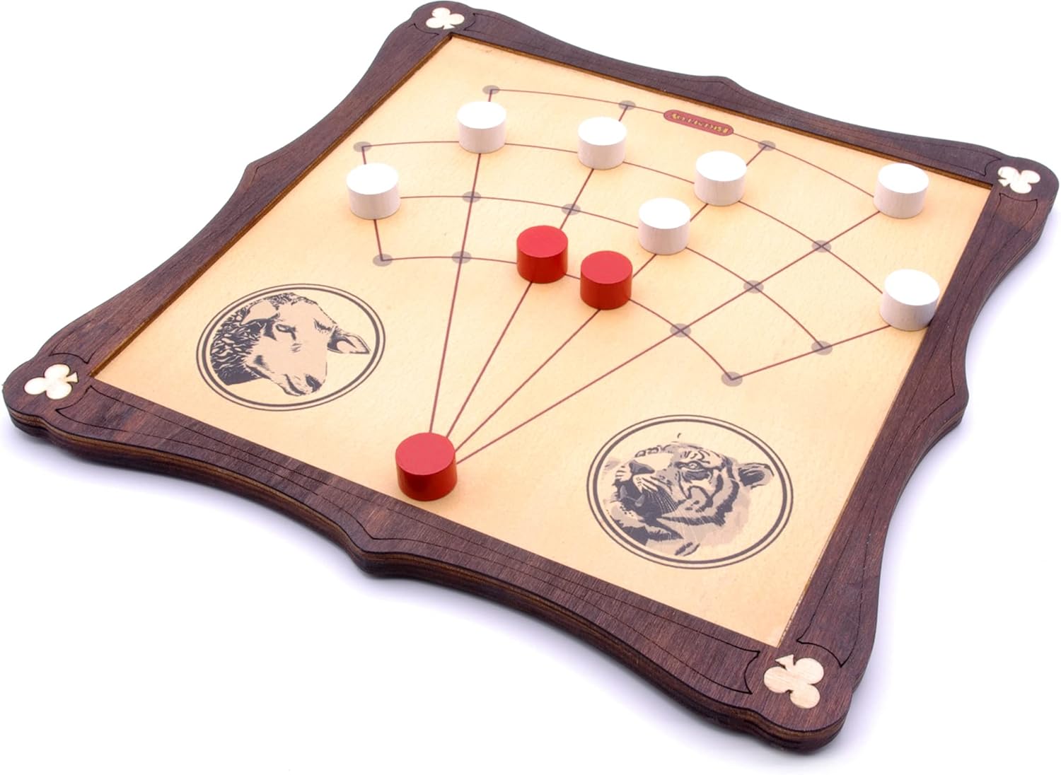 Lambs and tiger board game with playing pieces