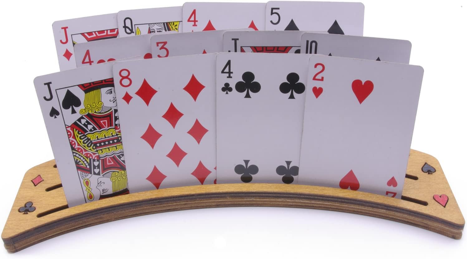 Large wooden card holder with playing cards