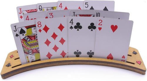 Large wooden card holder with playing cards