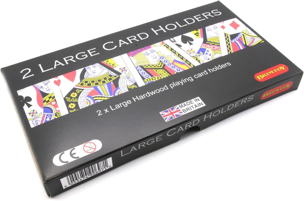 Box of 2 large wooden playing card holders with card illustrations design
