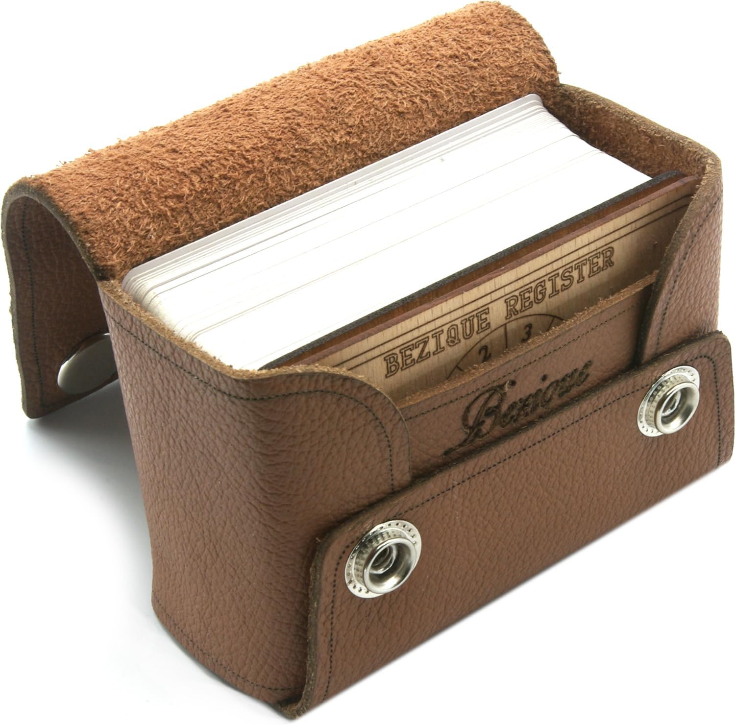 Brown leather Bezique card game set