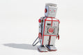 Lightening Vintage-style robot tin toy with red and silver lightening bolt