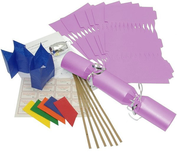 Lilac make your own Christmas crackers with jokes, hats, snaps and ribbon