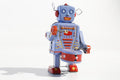 Little Drumming Vintage-style robot tin  toy with blue and red colours 
