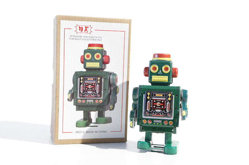 Little Green Vintage robot tin toy   with its packaging
