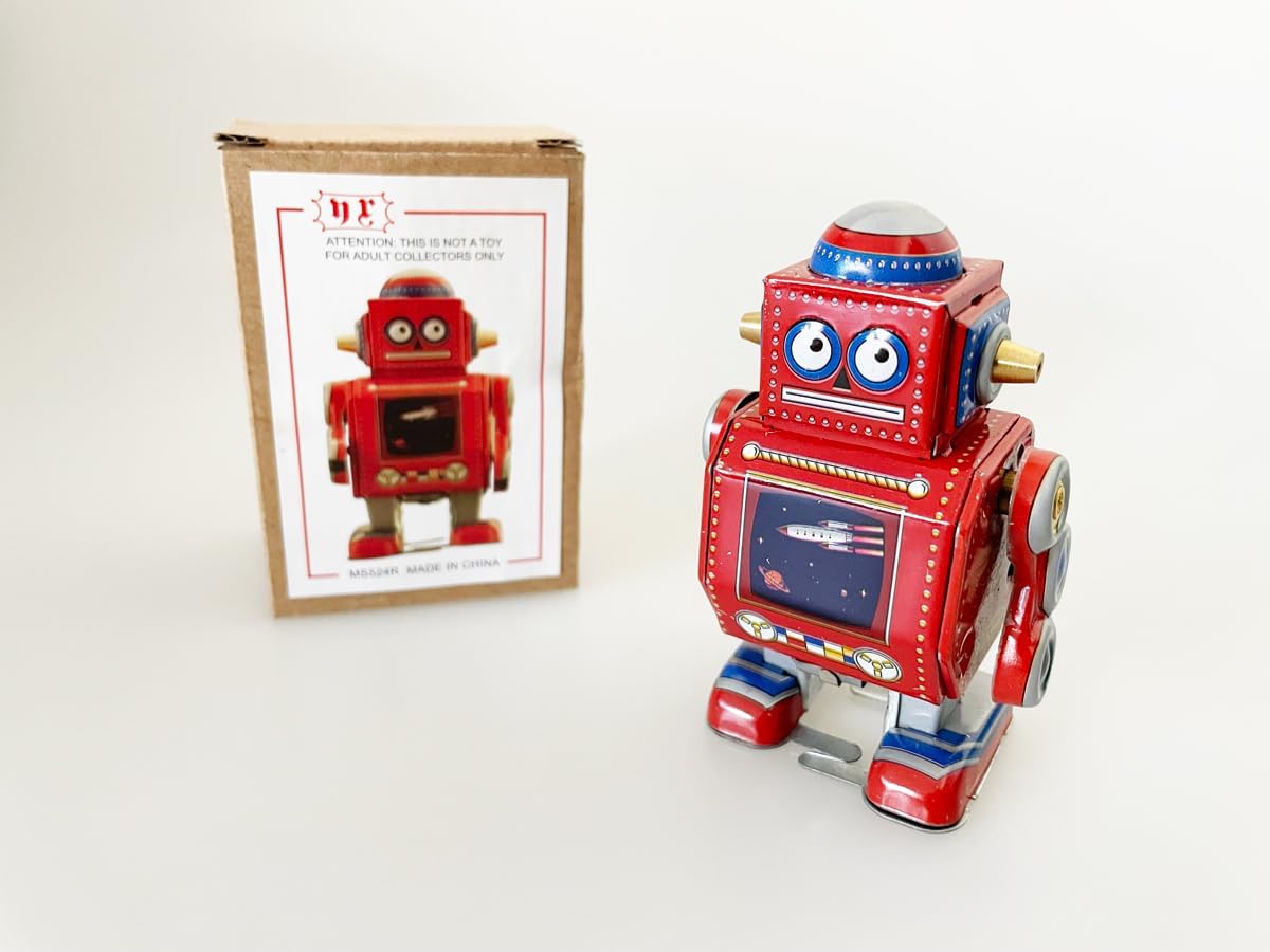 Little Red Vintage-style robot tin toy with a matching box 