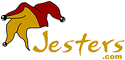 Logo of Jesters with a red and yellow hat with jesters.com text