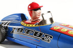 Close up of lotus racing car tin toy with driver
