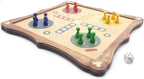 Ludo board game with playing pieces and die